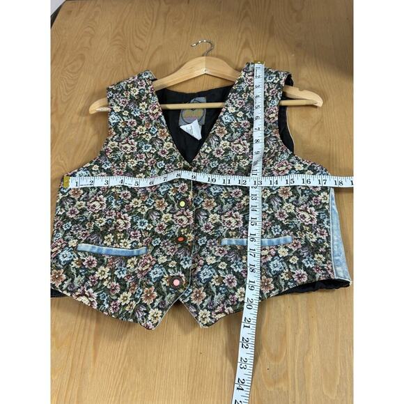 VTG Cottage 90s Womens Vest Needlepoint Floral Denim Tapestry Large joujou - Picture 7 of 7